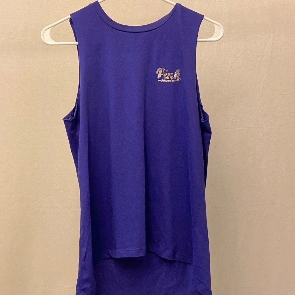 PINK Victoria’s Secret Size Small Purple Sequins Logo Tank Top, Raw Underarm Hem - Picture 7 of 8